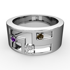 Valeda Alyans - Pırlanta, ametist ve dumanlı kuvars 8 ayar beyaz altın yüzük (0.11 karat) #1wq518u