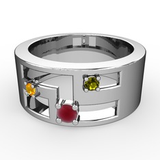 Valeda Alyans - Kök yakut, sitrin ve peridot 18 ayar beyaz altın yüzük #1wra3xq