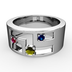 Valeda Alyans - Peridot, rodolit garnet ve lab safir 8 ayar beyaz altın yüzük #1wsux0g