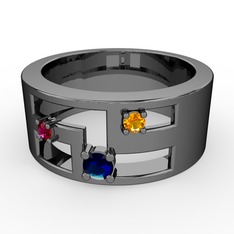 Valeda Alyans - Lab safir, rodolit garnet ve sitrin 925 ayar siyah rodyum kaplama gümüş yüzük #1wswyey