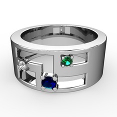 Valeda Alyans - Lab safir, swarovski ve yeşil kuvars 18 ayar beyaz altın yüzük #1wu4dcy