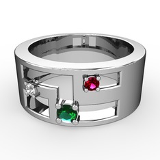 Valeda Alyans - Yeşil kuvars, swarovski ve rodolit garnet 18 ayar beyaz altın yüzük #1wuhpqw