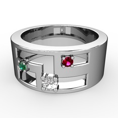 Valeda Alyans - Beyaz zirkon, yeşil kuvars ve rodolit garnet 14 ayar beyaz altın yüzük #1wxpjzr