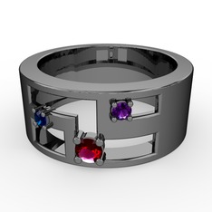 Valeda Alyans - Rodolit garnet, lab safir ve ametist 925 ayar siyah rodyum kaplama gümüş yüzük #1xa64su