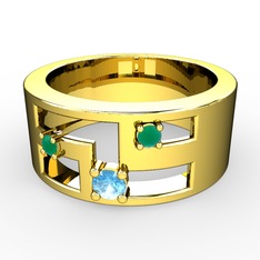 Valeda Alyans - Akuamarin ve kök zümrüt 8 ayar altın yüzük #1xksy6e
