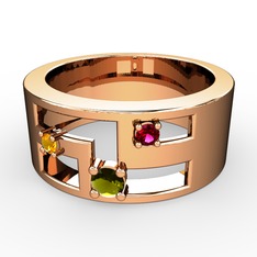 Valeda Alyans - Peridot, sitrin ve rodolit garnet 8 ayar rose altın yüzük #1xl50rx