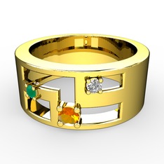 Valeda Alyans - Sitrin, kök zümrüt ve beyaz zirkon 925 ayar altın kaplama gümüş yüzük #1xndonv