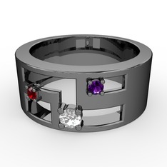 Valeda Alyans - Beyaz zirkon, garnet ve ametist 925 ayar siyah rodyum kaplama gümüş yüzük #1xnx2ij
