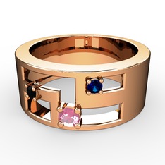 Valeda Alyans - Pembe kuvars, siyah zirkon ve lab safir 8 ayar rose altın yüzük #1xqz4ps