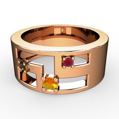 Valeda Alyans - Sitrin, dumanlı kuvars ve kök yakut 18 ayar rose altın yüzük #1xu5m7d