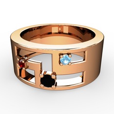 Siyah zirkon, garnet ve akuamarin 925 ayar rose altın kaplama gümüş yüzük