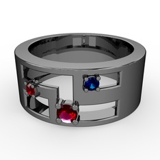 Valeda Alyans - Rodolit garnet, garnet ve lab safir 925 ayar siyah rodyum kaplama gümüş yüzük #1ycdz8i