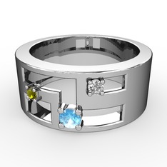 Valeda Alyans - Akuamarin, peridot ve pırlanta 925 ayar gümüş yüzük (0.036 karat) #1ye86gr