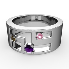 Valeda Alyans - Ametist, dumanlı kuvars ve pembe kuvars 925 ayar gümüş yüzük #1ymqsdi