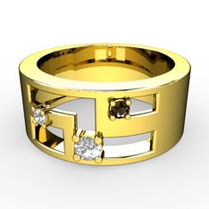 Valeda Alyans - Beyaz zirkon, pırlanta ve dumanlı kuvars 14 ayar altın yüzük (0.036 karat) #23o5h3