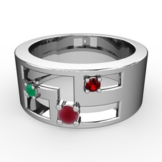 Valeda Alyans - Kök yakut, kök zümrüt ve garnet 925 ayar gümüş yüzük #26upmq