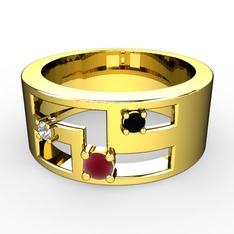 Kök yakut, swarovski ve siyah zirkon 8 ayar altın yüzük