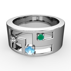 Valeda Alyans - Akuamarin, beyaz zirkon ve kök zümrüt 8 ayar beyaz altın yüzük #2tl3yx