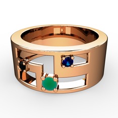 Valeda Alyans - Kök zümrüt, siyah zirkon ve lab safir 14 ayar rose altın yüzük #30vmrt