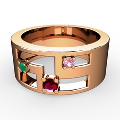 Valeda Alyans - Rodolit garnet, kök zümrüt ve pembe kuvars 14 ayar rose altın yüzük #33xev8