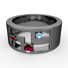 Valeda Alyans - Rodolit garnet, garnet ve akuamarin 925 ayar siyah rodyum kaplama gümüş yüzük #34lgo7