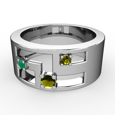 Valeda Alyans - Peridot ve kök zümrüt 14 ayar beyaz altın yüzük #36i2eq