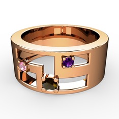 Valeda Alyans - Dumanlı kuvars, pembe kuvars ve ametist 8 ayar rose altın yüzük #37o02r