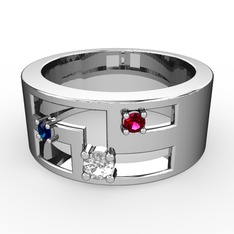 Swarovski, lab safir ve rodolit garnet 925 ayar gümüş yüzük