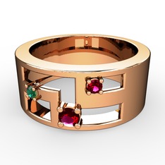 Valeda Alyans - Rodolit garnet ve yeşil kuvars 8 ayar rose altın yüzük #3a4k58