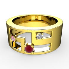 Valeda Alyans - Kök yakut, pembe kuvars ve pırlanta 925 ayar altın kaplama gümüş yüzük (0.036 karat) #3cs3q5