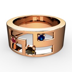 Valeda Alyans - Dumanlı kuvars, kök yakut ve lab safir 8 ayar rose altın yüzük #3ih0eu