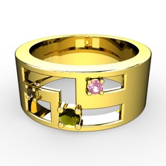 Valeda Alyans - Peridot, dumanlı kuvars ve pembe kuvars 925 ayar altın kaplama gümüş yüzük #3m0m5f