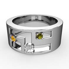 Valeda Alyans - Beyaz zirkon, sitrin ve peridot 14 ayar beyaz altın yüzük #41dp5t