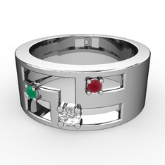 Valeda Alyans - Swarovski, kök zümrüt ve kök yakut 8 ayar beyaz altın yüzük #42cqrg