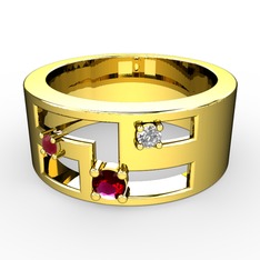 Valeda Alyans - Rodolit garnet, kök yakut ve swarovski 925 ayar altın kaplama gümüş yüzük #4c5qse