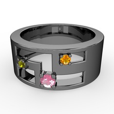 Valeda Alyans - Pembe kuvars, peridot ve sitrin 925 ayar siyah rodyum kaplama gümüş yüzük #4c9okm