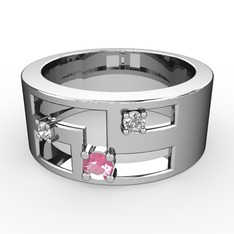 Valeda Alyans - Pembe kuvars, beyaz zirkon ve pırlanta 14 ayar beyaz altın yüzük (0.036 karat) #4wjczg