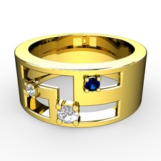 Valeda Alyans - Swarovski, pırlanta ve lab safir 14 ayar altın yüzük (0.036 karat) #4yl1n8