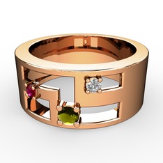 Peridot, rodolit garnet ve pırlanta 14 ayar rose altın yüzük (0.036 karat)