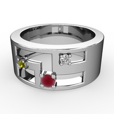 Valeda Alyans - Kök yakut, peridot ve beyaz zirkon 8 ayar beyaz altın yüzük #597m2u