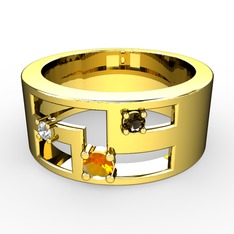 Valeda Alyans - Sitrin, pırlanta ve dumanlı kuvars 8 ayar altın yüzük (0.036 karat) #5aiw33