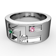 Valeda Alyans - Beyaz zirkon, yeşil kuvars ve pembe kuvars 925 ayar gümüş yüzük #5o7cro