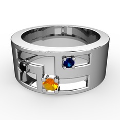 Valeda Alyans - Sitrin, siyah zirkon ve lab safir 18 ayar beyaz altın yüzük #5qzc44