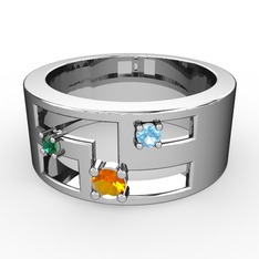 Sitrin, yeşil kuvars ve akuamarin 18 ayar beyaz altın yüzük