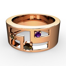 Dumanlı kuvars ve ametist 14 ayar rose altın yüzük