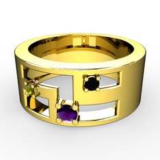 Valeda Alyans - Ametist, peridot ve siyah zirkon 925 ayar altın kaplama gümüş yüzük #67evy5