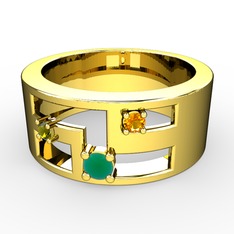 Valeda Alyans - Kök zümrüt, peridot ve sitrin 14 ayar altın yüzük #6bxspf
