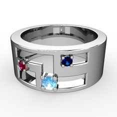 Akuamarin, rodolit garnet ve lab safir 8 ayar beyaz altın yüzük