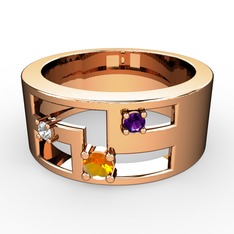 Valeda Alyans - Sitrin, beyaz zirkon ve ametist 925 ayar rose altın kaplama gümüş yüzük #6mfrh1