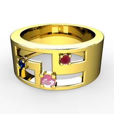 Valeda Alyans - Pembe kuvars, lab safir ve kök yakut 14 ayar altın yüzük #6nj37z